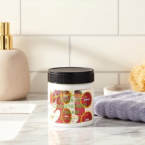 LEAVE-IN CONDITIONER CREAM- Anti Hair Loss treatment -with Aloe vera, Castor, Argan, Sweet Almond, Vitamin E - Organic Hair Solution, LLC