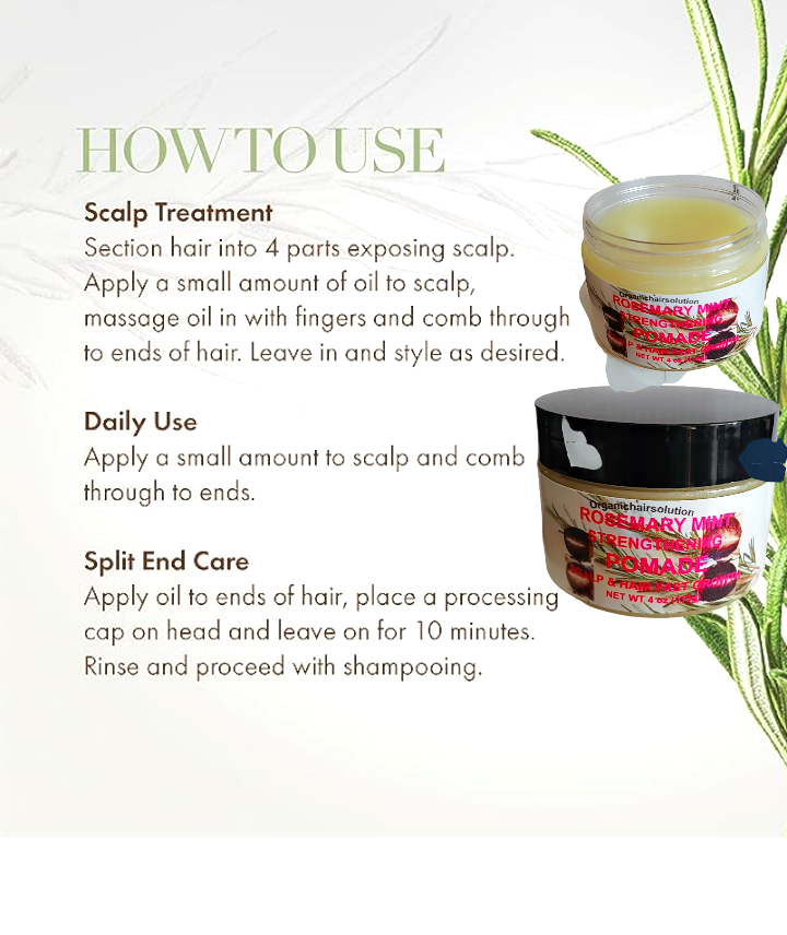Organics Rosemary Mint Strengthening Hair Pomade, Grease for Thick, Straight, Curly, Wavy, Thin Hair, Women, Men, Kids-Scalp & Hair Treatment - Organic Hair Solution, LLC