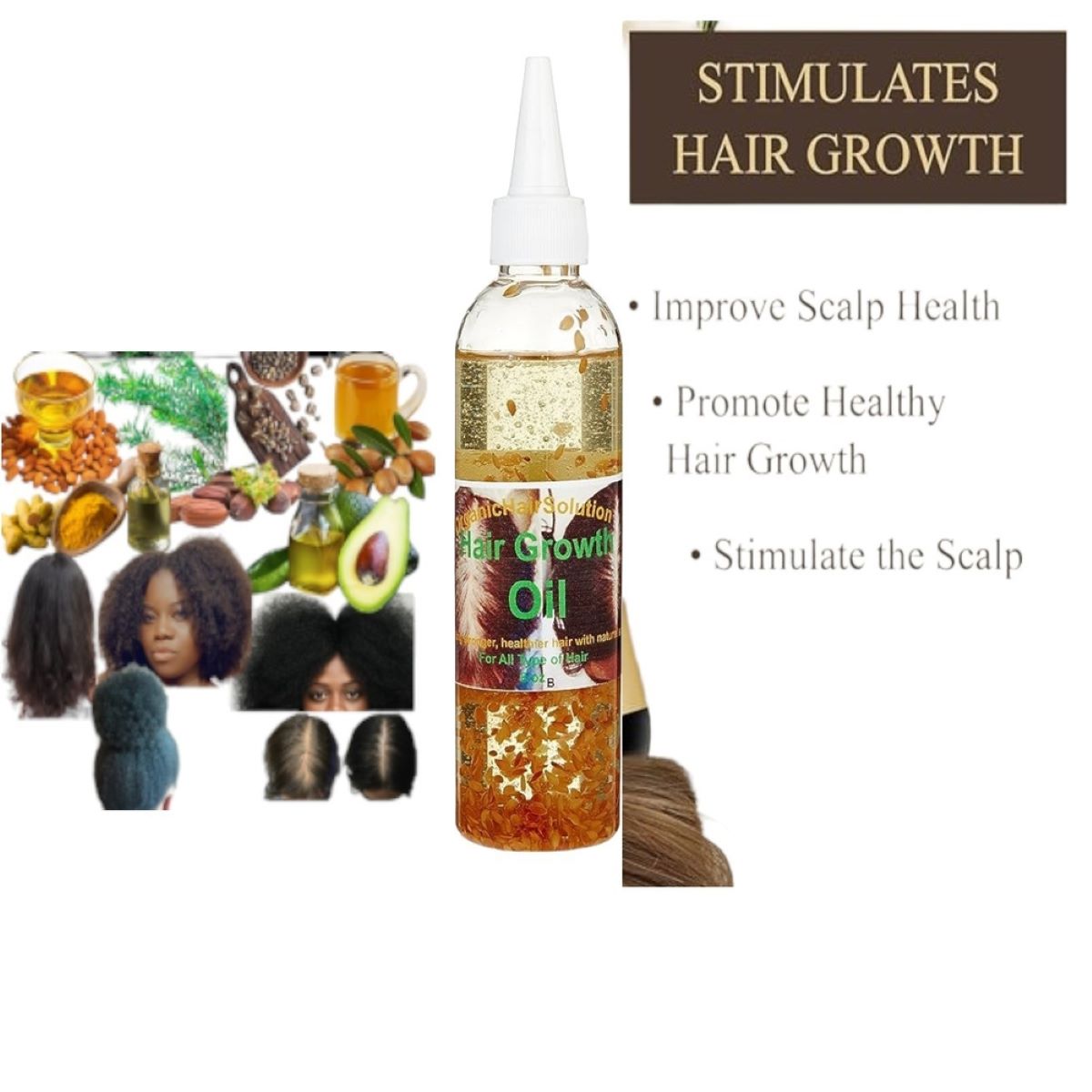 HAIR GROWTH OIL-SHAMPOO-CONDITIONER For All Hair Types, An Anti Hair Loss treatment All Hair types (3 in 1) - Organic Hair Solution, LLC