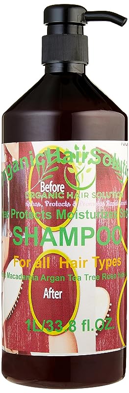 Organic Shampoo-With Aloe vera-Vitamin E- Rose Hips-Hemp-Castor Oil-Tea Tree- Argan- Macadamia- Coconut & Jojoba Extract (33.8 OZ) Women & Children - Organic Hair Solution, LLC