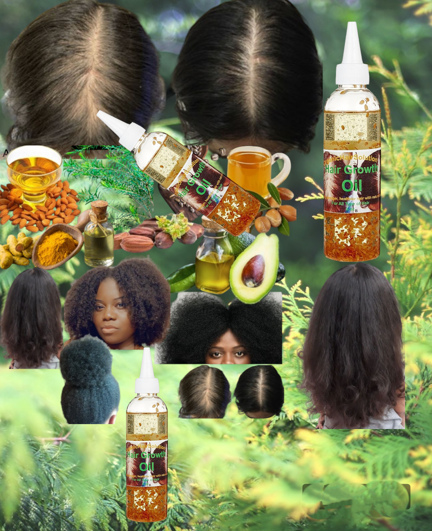 HAIR GROWTH TREATMENT OIL with Peppermint Oil, Tea Tree Oil, Argan oil, Jojoba seed, Avocado oil, Castor oil, Sweet Almond, Vitamin E Oil for Scalp and Hair - Organic Hair Solution, LLC