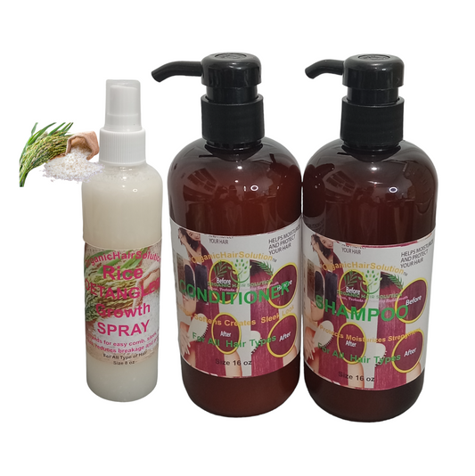 SHAMPOO & CONDITIONER & Rice  DETANGLER Spray treatment - Organic Hair Solution, LLC