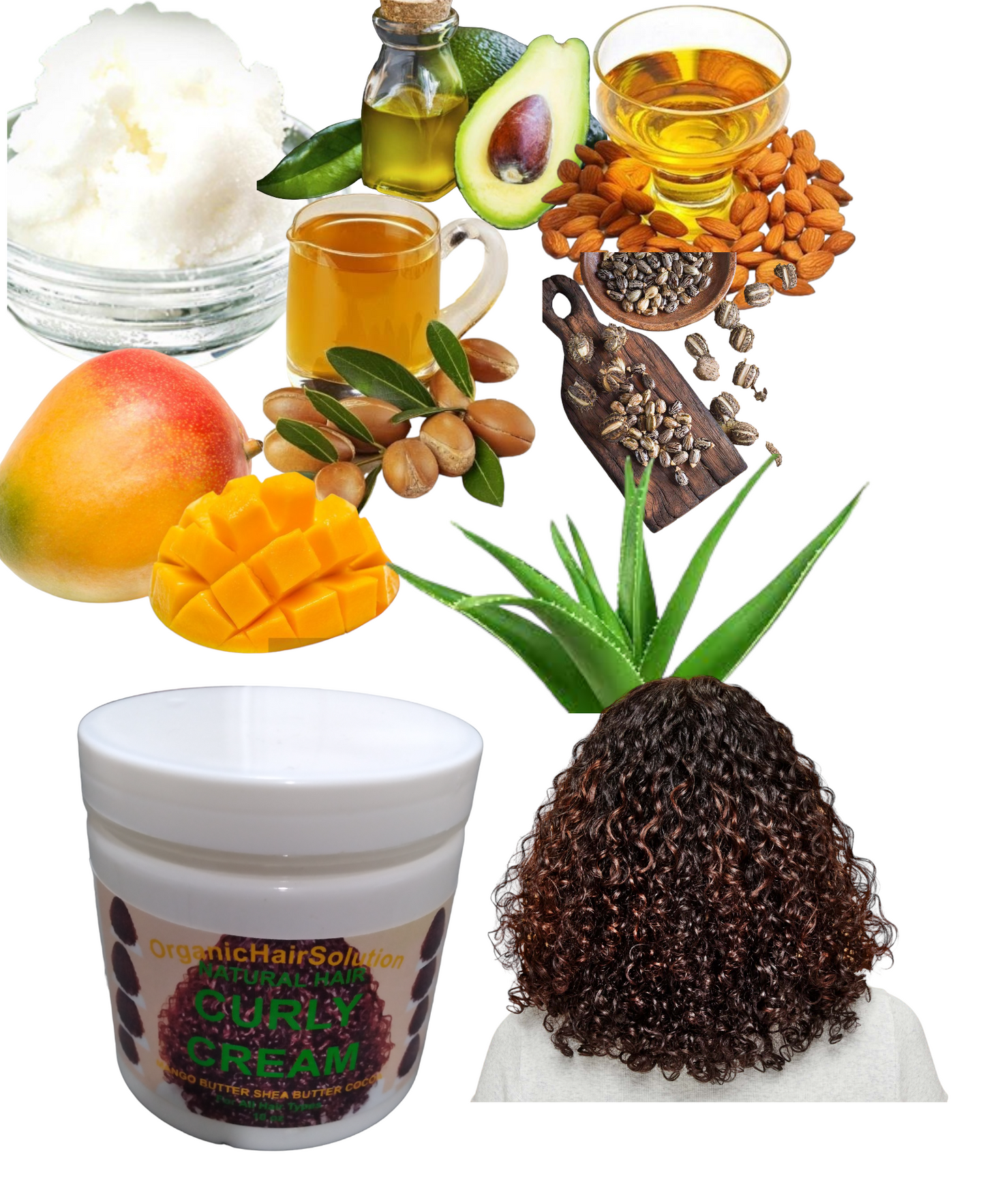 Curling Cream for Natural Hair with Pure Shea Butter-Mango Butter-Coconut-Aloe Vera-Vitamin E - Organic Hair Solution, LLC