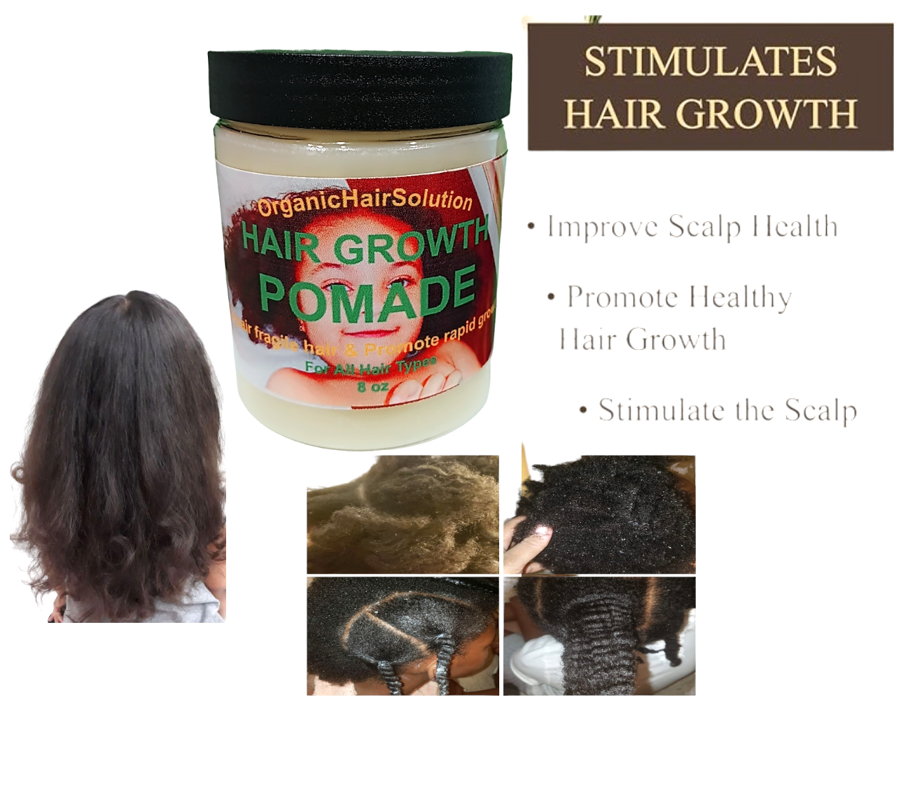 KIDS Hair Growth Pomade Grease- for Stronger, Thicker Longer Hair for Scalp and Hair - Organic Hair Solution, LLC