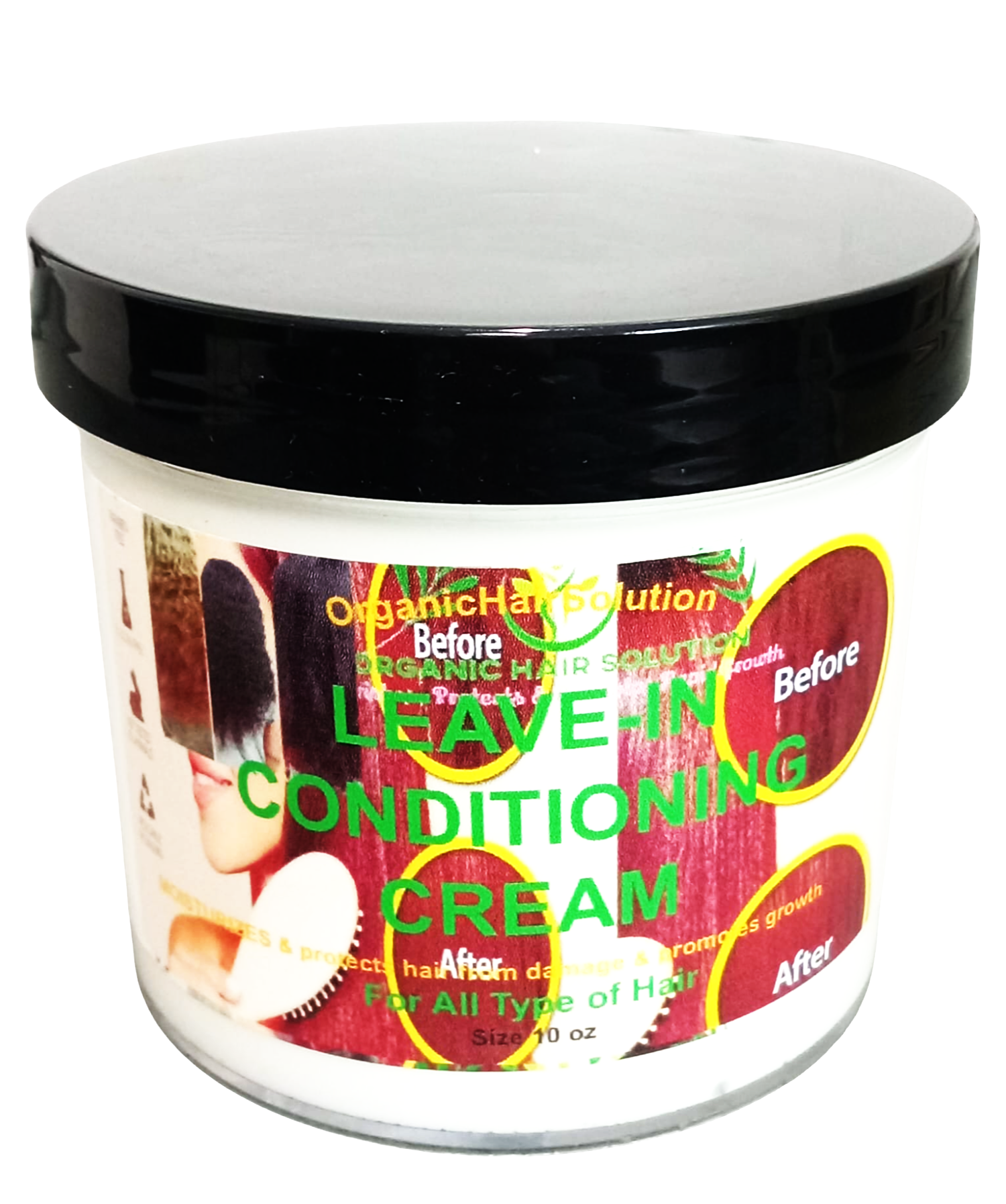 LEAVE-IN CONDITIONER CREAM- Anti Hair Loss treatment -with Aloe vera, Castor, Argan, Sweet Almond, Vitamin E - Organic Hair Solution, LLC
