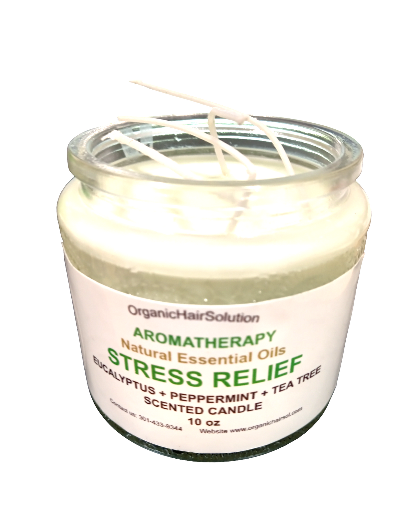 STRESS RELIEF AROMATHERAPY CANDLE-with Eucalyptus-Peppermint & Tea Tree (10 OZ) - Organic Hair Solution, LLC