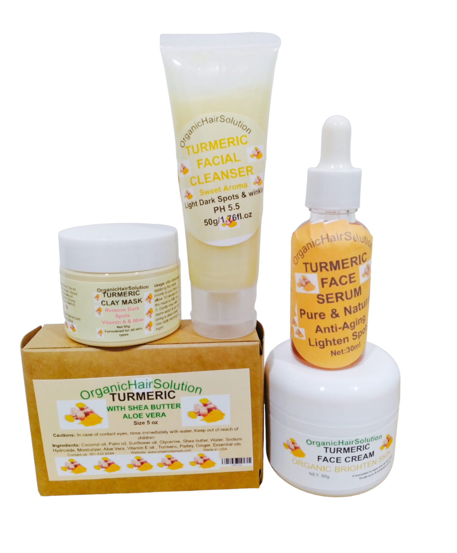 TURMERIC SET FOR FACE CARE- Facial Kit (5 in 1) Acne Treatment Kit-Dark Spots-Winkle-Skin discoloration - Organic Hair Solution, LLC