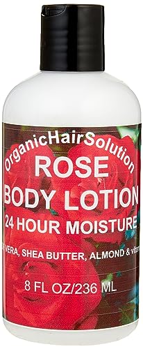 Body Lotion (Rose scent )- Soothing Aloe Vera and Rich Emollients to Nourish Dry Skin, Non-Greasy & Non-Comedogenic-Daily Moisturizing restore natural moisture - Organic Hair Solution, LLC