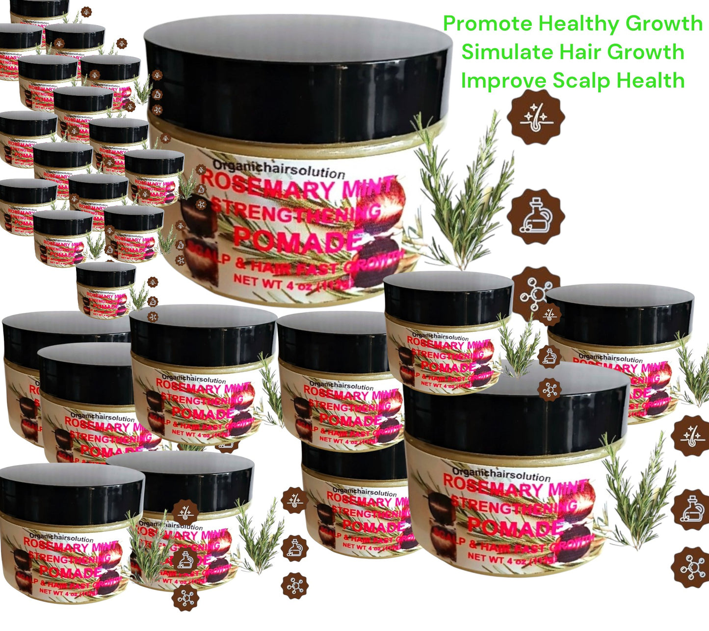 Wholesale-Organics Rosemary Mint Strengthening Hair Pomade, Grease-Scalp & Hair Treatment (24 pack)