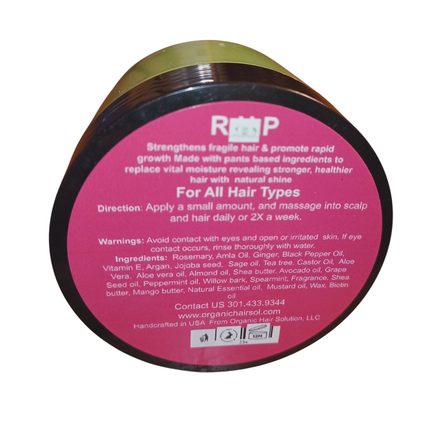 Organics Rosemary Mint Eucalyptus Hair Pomade, Grease/oil for Women, Men & Kids-Scalp & Hair - Organic Hair Solution, LLC