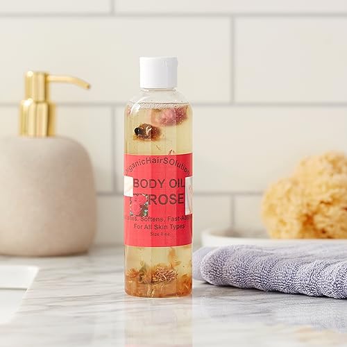 Nourishing Body Oil- (Rose Scent)  Vegan Skin Moisturizer- Anti Aging- Bath- Massage - Natural Plant-Based Oil-Moisturizes Your Skin - Organic Hair Solution, LLC