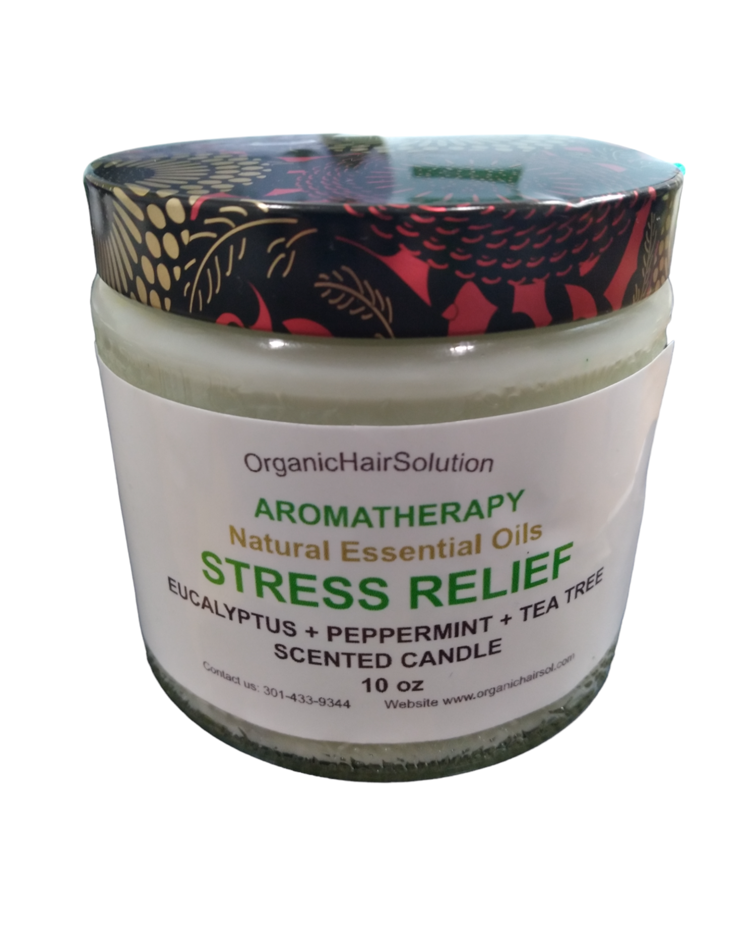 STRESS RELIEF AROMATHERAPY CANDLE-with Eucalyptus-Peppermint & Tea Tree (10 OZ) - Organic Hair Solution, LLC