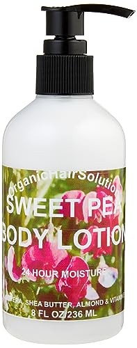 Body Lotion (Sweet Pea scent )- Soothing Aloe Vera and Rich Emollients to Nourish Dry Skin, Non-Greasy & Non-Comedogenic-Daily Moisturizing - Organic Hair Solution, LLC